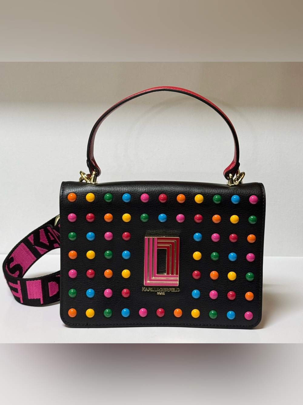 NWOT Lagerfeld Black multi-color studded Crossbody bag